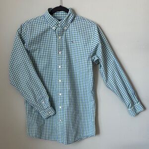 Vineyard Vines Green and Blue Checkered Whale Shirt Youth XL
